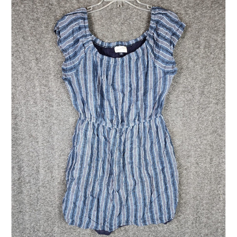 Universal Thread Dress Women XL Linen Striped Blue Elastic Waist EUC